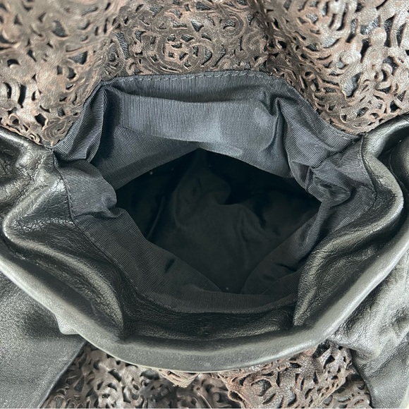 CC SKYE USA Black w Brown Cutout Laser Cut Leather Oversized Shoulder Bag Tote - Picture 4 of 14